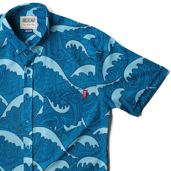 RSVLTS Samoa Waves KUNUFLEX Short Sleeve Shirt in Blue — front view