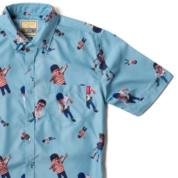 RSVLTS Bobblehead KUNUFLEX Short Sleeve Shirt in Blue — front view