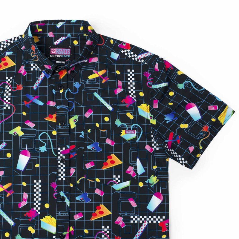RSVLTS Mall Madness KUNUFLEX Short Sleeve Shirt in Black — front view