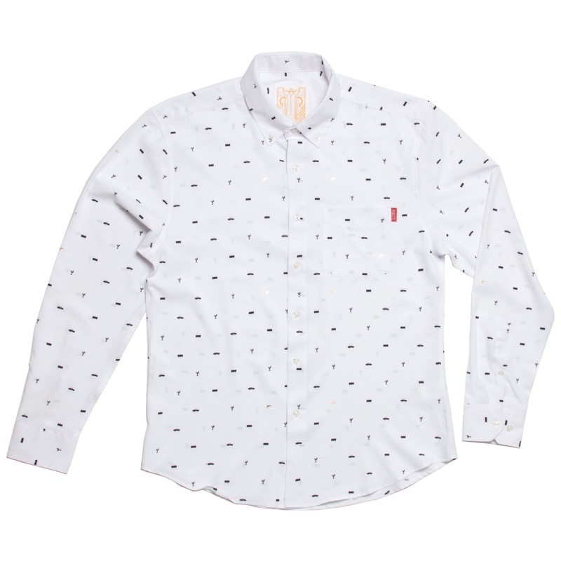 RSVLTS Secret Agent Man Long Sleeve Shirt in White — front view
