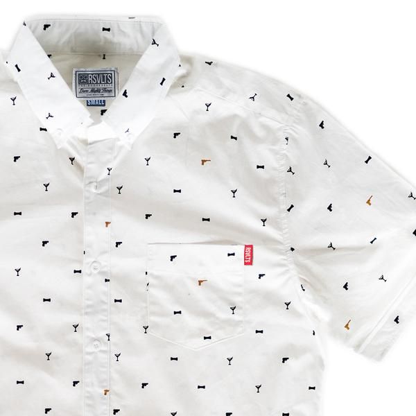 RSVLTS Secret Agent Man KUNUFLEX Short Sleeve Shirt in White — front view