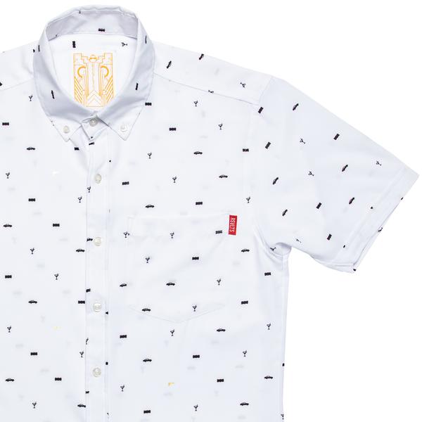 RSVLTS Secret Agent Man KUNUFLEX Short Sleeve Shirt in White — detail 2