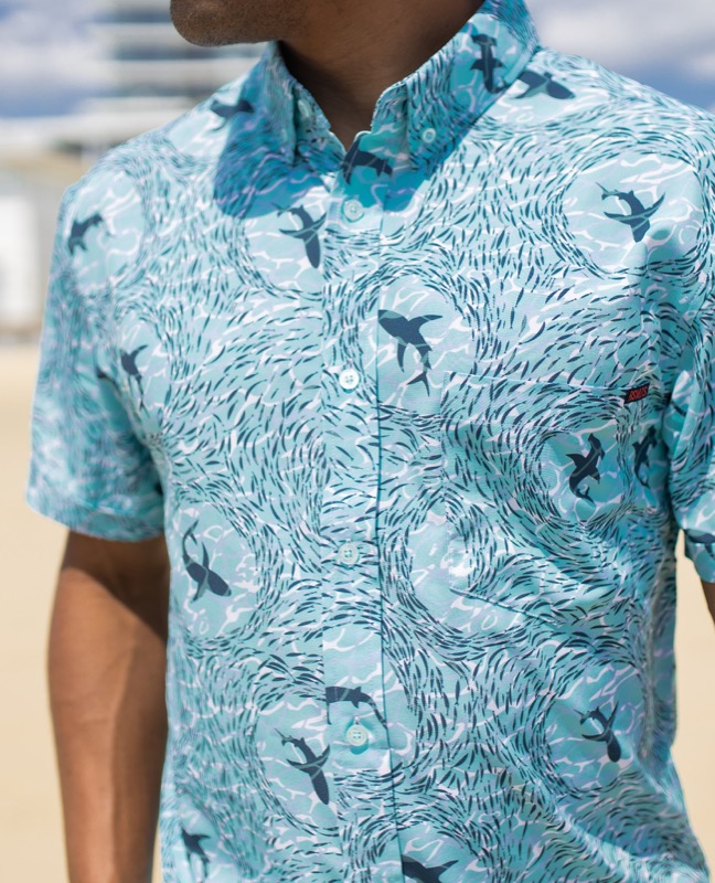 RSVLTS Hide & Seek KUNUFLEX Short Sleeve Shirt in Blue — front view