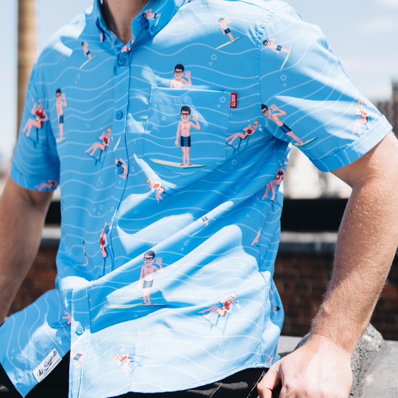RSVLTS Squints and Wendy Happily Ever After KUNUFLEX Short Sleeve Shirt in Blue — front view