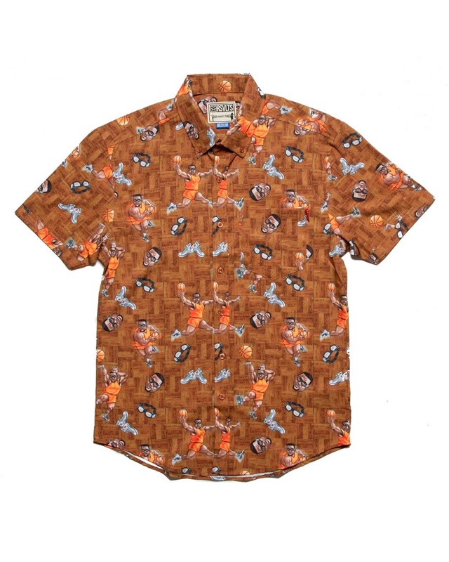RSVLTS Cream E. Biggums KUNUFLEX Short Sleeve Shirt in Orange — front view