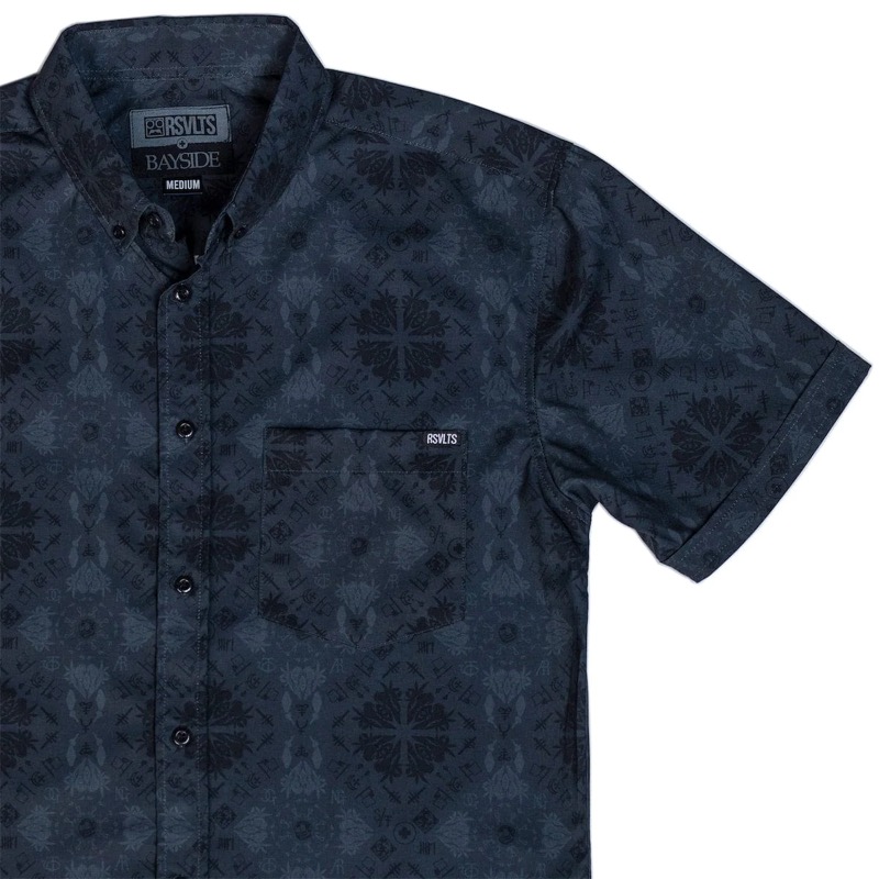 RSVLTS Cult Album KUNUFLEX Short Sleeve Shirt in Black — front view