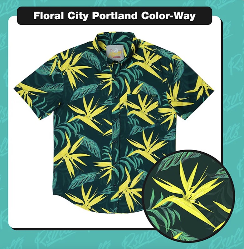 RSVLTS Floral City Portland KUNUFLEX Short Sleeve Shirt in Green — front view
