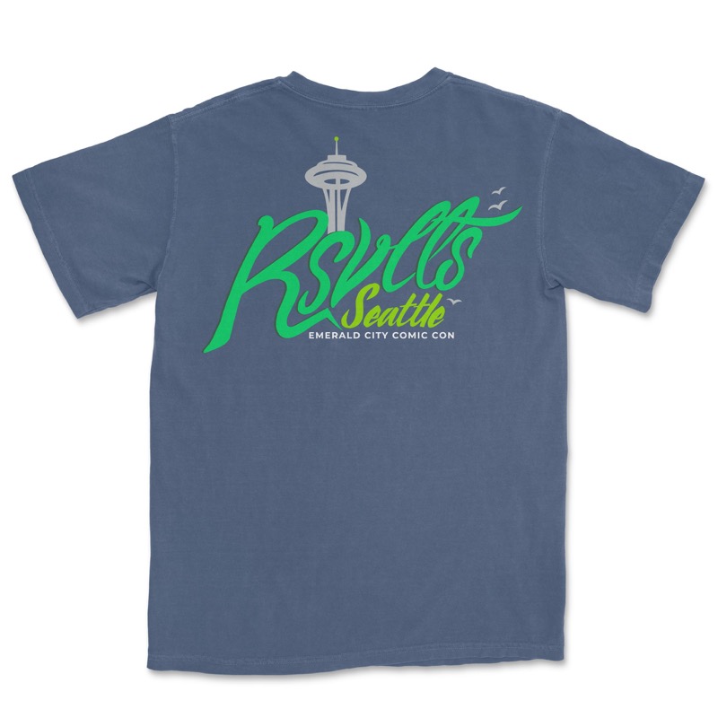 RSVLTS RSVLTS Emerald City Comic Con 2023 Crewneck Tee in Blue — front view
