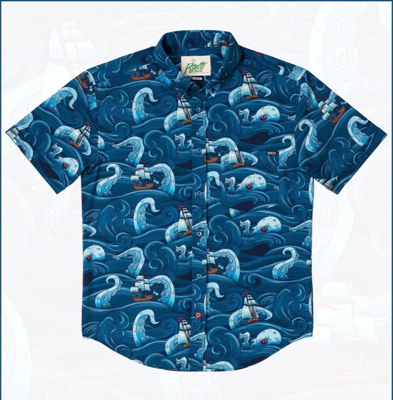 RSVLTS What’s Kraken, Seattle? KUNUFLEX Short Sleeve Shirt in Blue — front view