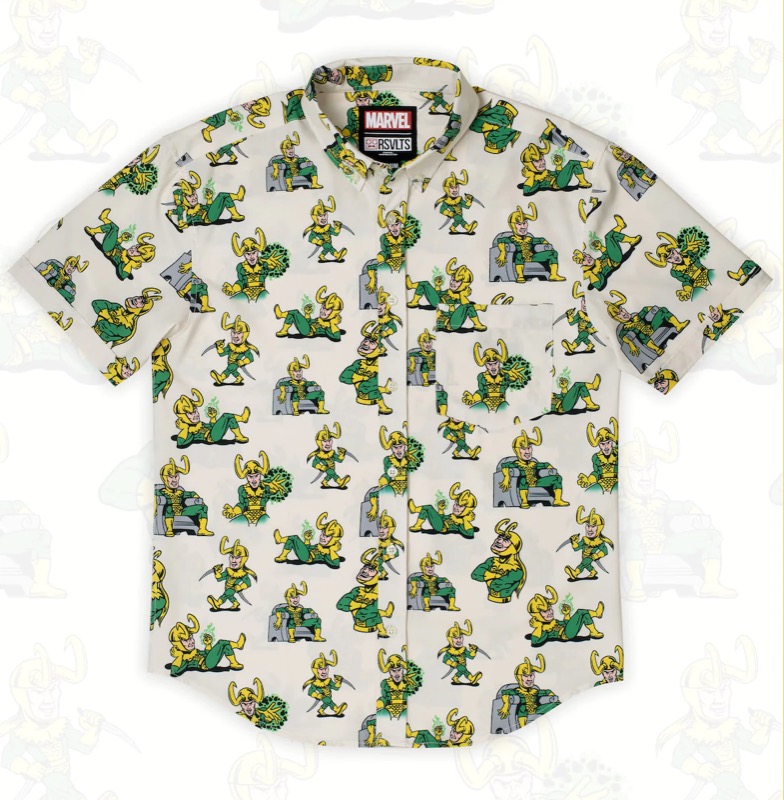 RSVLTS Loki, God of Mischief KUNUFLEX Short Sleeve Shirt in White — front view