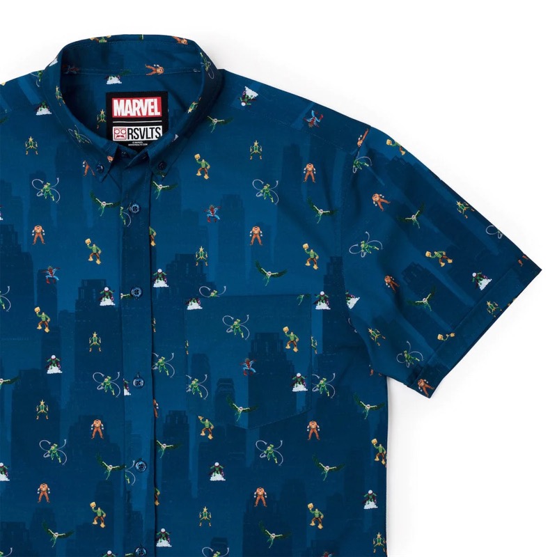 RSVLTS The Mini-ster Six KUNUFLEX Short Sleeve Shirt in Blue — front view