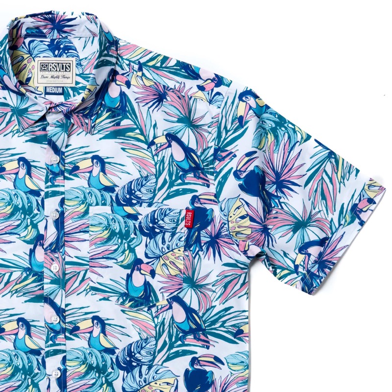 RSVLTS Toucan KUNUFLEX Short Sleeve Shirt in Blue — front view
