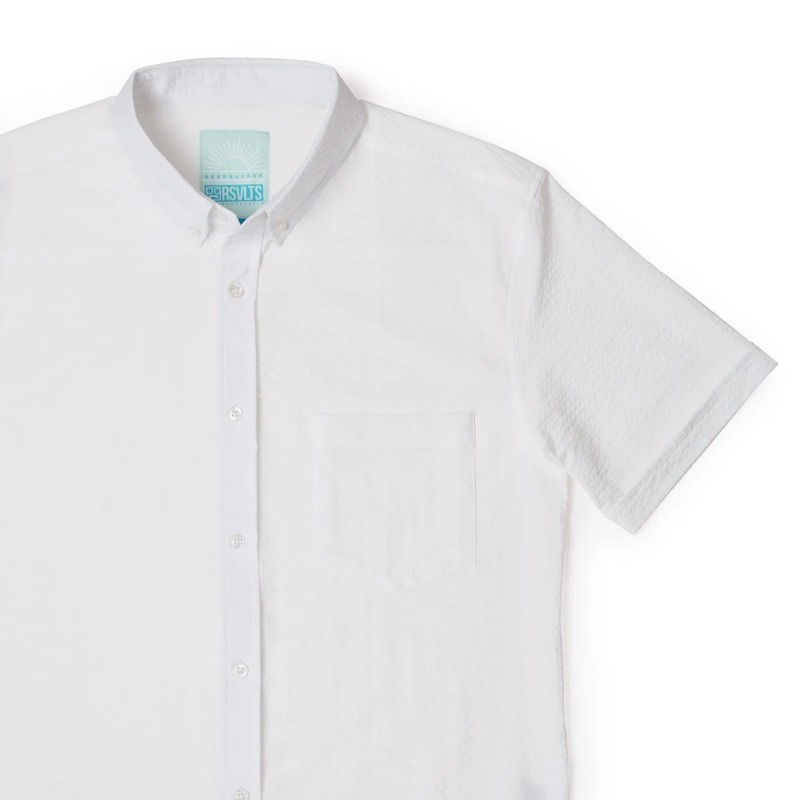 RSVLTS Pearl Stretch Seersucker Short Sleeve Shirt in White — front view