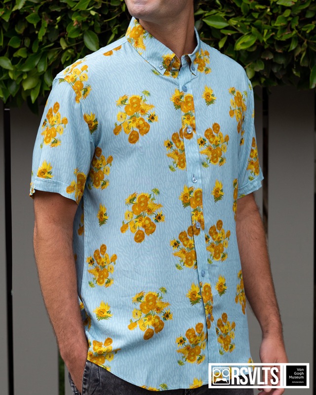 RSVLTS Sunflowers KUNUFLEX Short Sleeve Shirt in Blue — front view