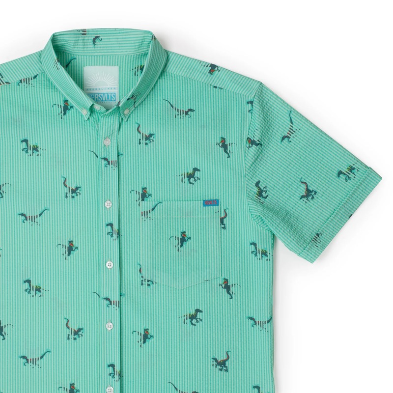 RSVLTS Raptors seersucker retail exclusive colorway KUNUFLEX Short Sleeve Shirt in Green — front view