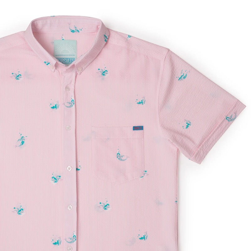 RSVLTS Mermaids seersucker retail exclusive colorway KUNUFLEX Short Sleeve Shirt in Red — front view