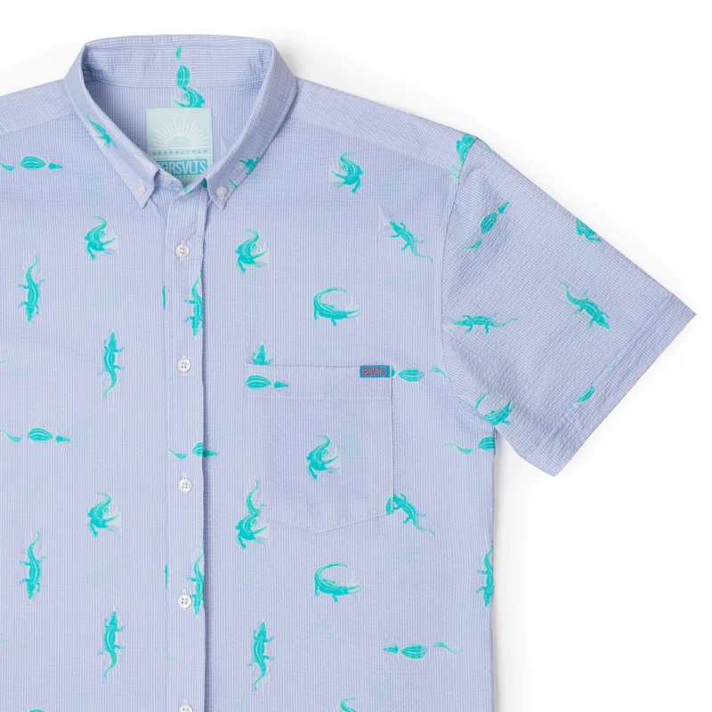 RSVLTS Crocs seersucker retail exclusive colorway KUNUFLEX Short Sleeve Shirt in Purple — front view