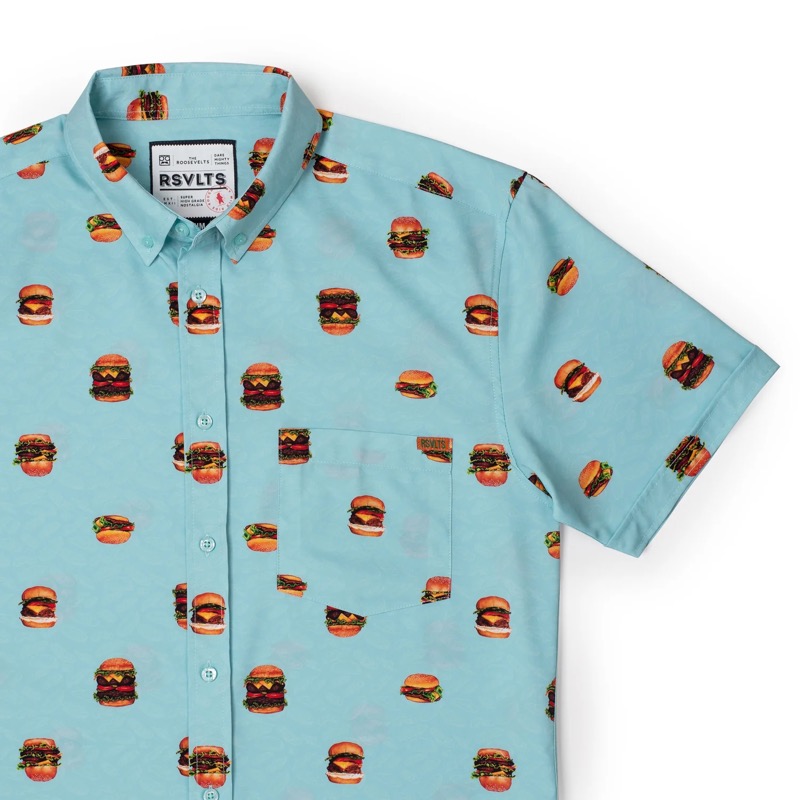 RSVLTS Burgers KUNUFLEX Short Sleeve Shirt in Blue — front view