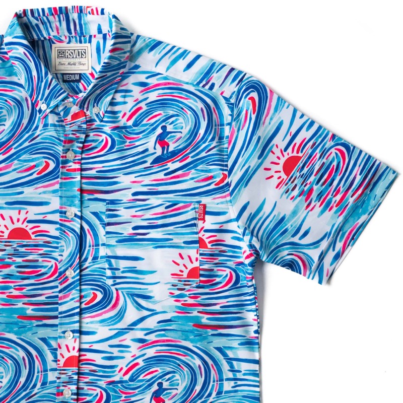 RSVLTS Watercolor Waves KUNUFLEX Short Sleeve Shirt in White — front view