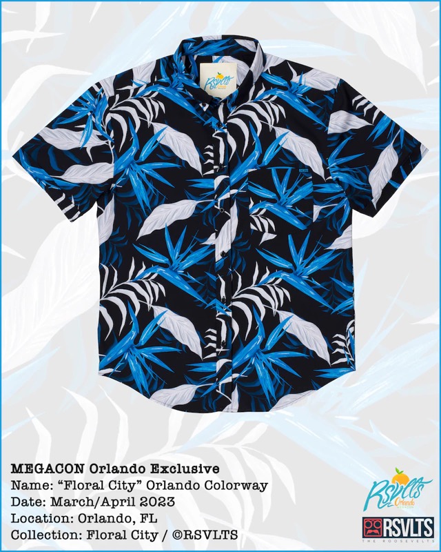 RSVLTS Floral City – Orlando 2023 KUNUFLEX Short Sleeve Shirt in Black — front view