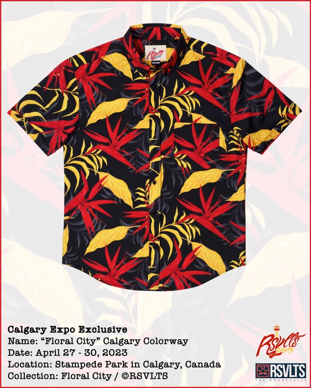 RSVLTS Floral City – Calgary 2023 KUNUFLEX Short Sleeve Shirt in Red — front view