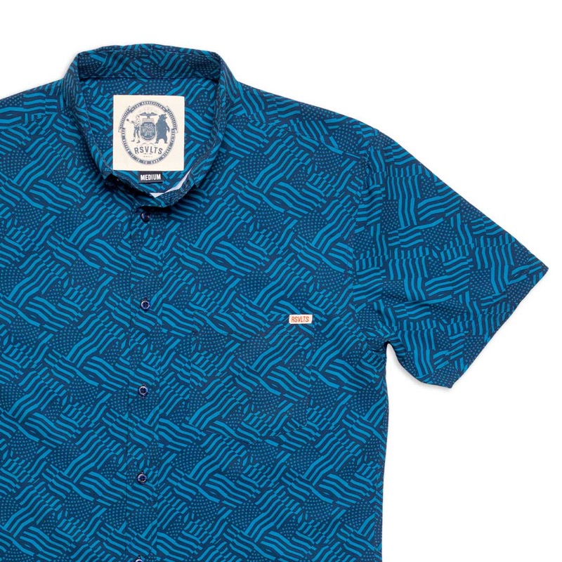 RSVLTS America The Bleutiful retail exclusive KUNUFLEX Short Sleeve Shirt in Blue — front view