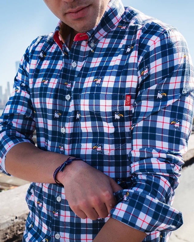 RSVLTS Apres Eagle BorlandFlex Long Sleeve Flannel in Blue — front view