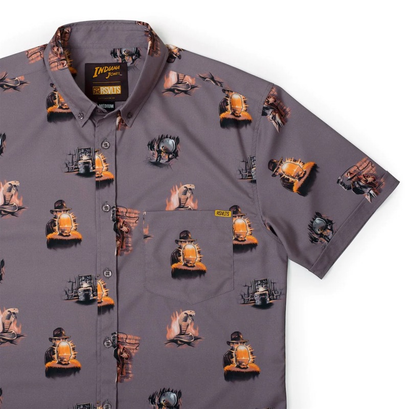 RSVLTS Boulders, Snakes, and Idols KUNUFLEX Short Sleeve Shirt in Gray — front view