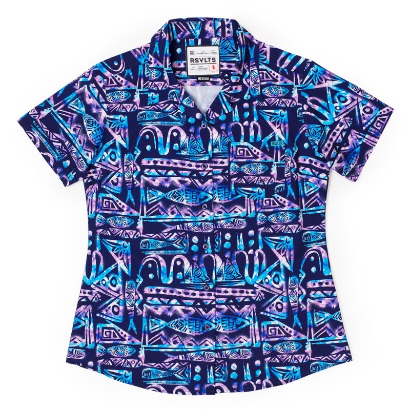 RSVLTS Big Kahuna women’s cut Women's KUNUFLEX Short Sleeve Shirt in Blue — front view