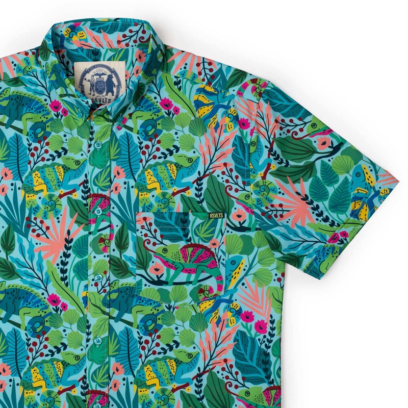 RSVLTS Master of Disguise KUNUFLEX Short Sleeve Shirt in Blue — front view