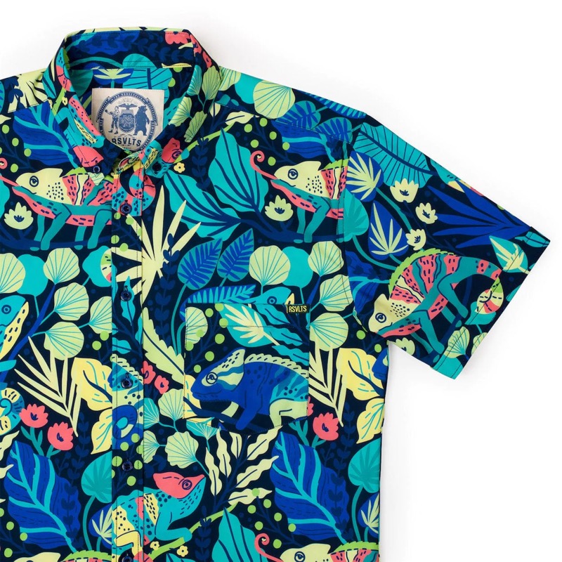 RSVLTS Master of Disguise (Nighttime) retail exclusive colorway KUNUFLEX Short Sleeve Shirt in Blue — front view