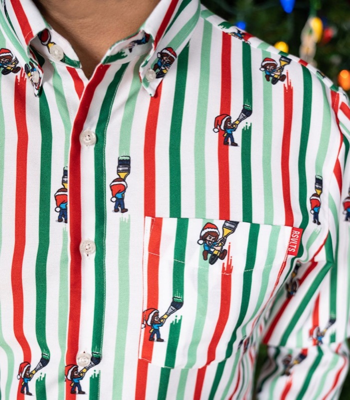 RSVLTS Happy Holiday Stripes Long Sleeve Shirt in Multicolor — front view