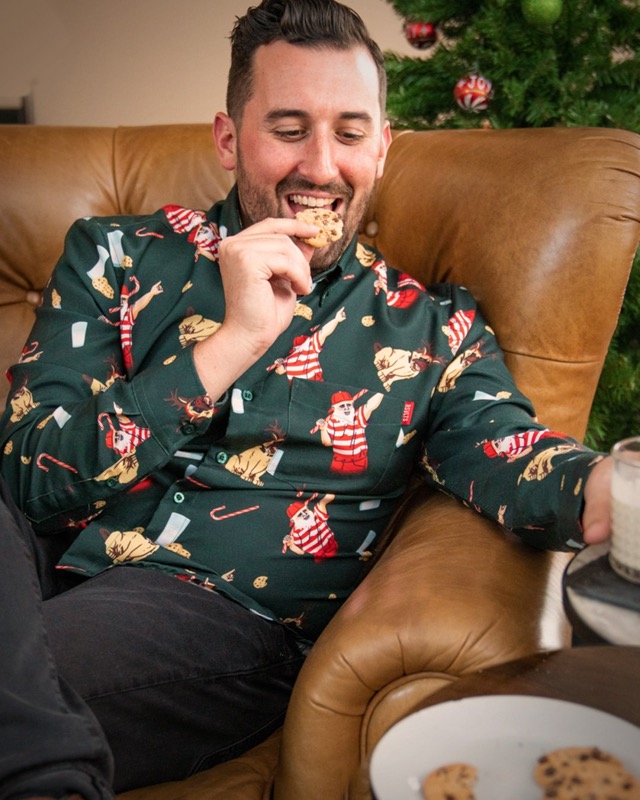 RSVLTS Santa Hambino Long Sleeve Shirt in Green — front view