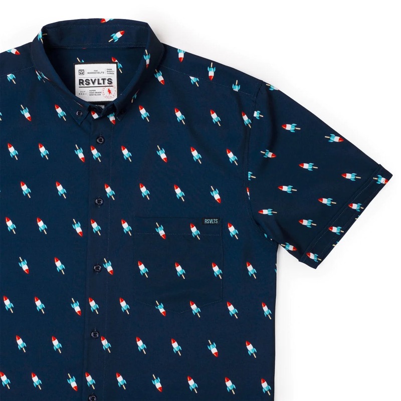 RSVLTS USA Rocket Pop KUNUFLEX Short Sleeve Shirt in Blue — front view
