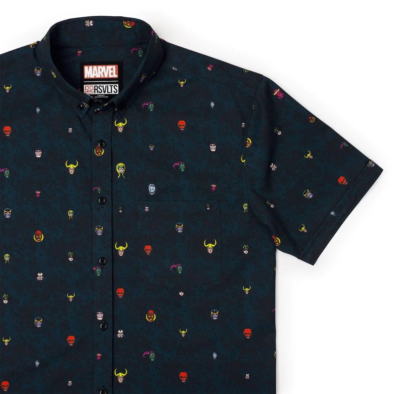 RSVLTS A Little Villainous KUNUFLEX Short Sleeve Shirt in Blue — front view
