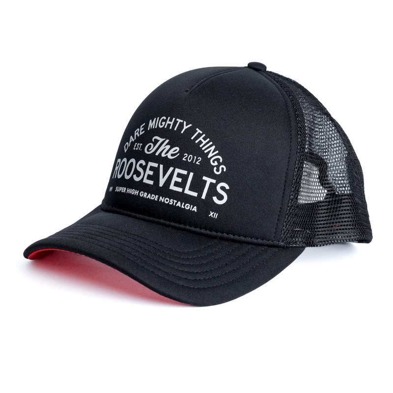 RSVLTS Marquee Trucker Hat in Black — front view