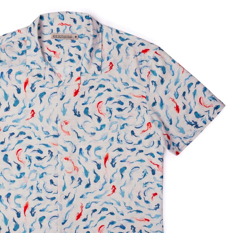 RSVLTS Don’t Be Koi KUNUFLEX Short Sleeve Shirt in White — front view