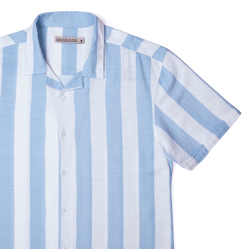 RSVLTS Montauk (Bamboo) KUNUFLEX Short Sleeve Shirt in Blue — front view