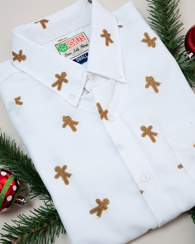 RSVLTS Gingerbread Massacre Long Sleeve Shirt in White — front view