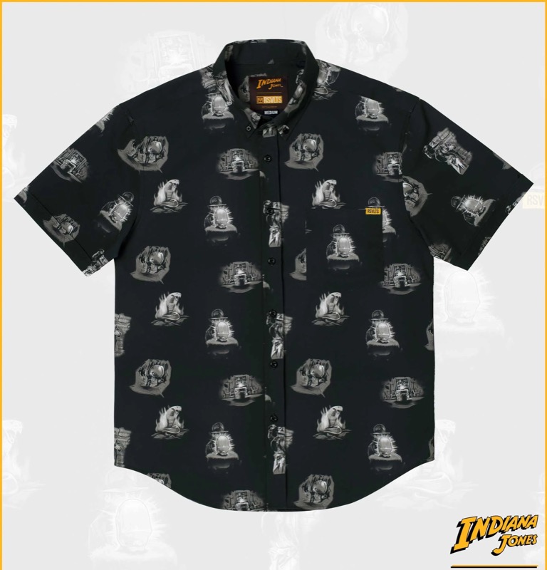 RSVLTS Fortune and Glory KUNUFLEX Short Sleeve Shirt in Black — front view
