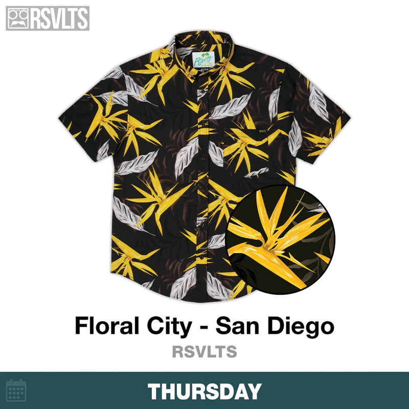 RSVLTS Floral City – San Diego 2023 KUNUFLEX Short Sleeve Shirt in Brown — front view