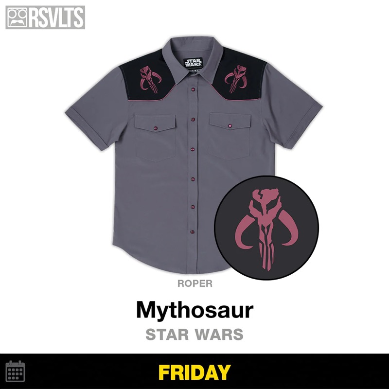 RSVLTS Mythosaur Roper Short Sleeve Shirt in Gray — front view