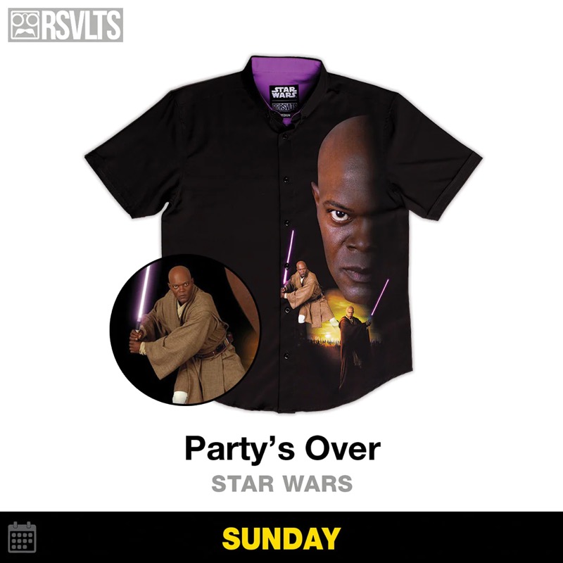 RSVLTS Party’s Over KUNUFLEX Short Sleeve Shirt in Black — front view
