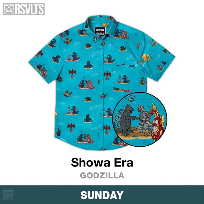 RSVLTS Showa Era KUNUFLEX Short Sleeve Shirt in Blue — front view