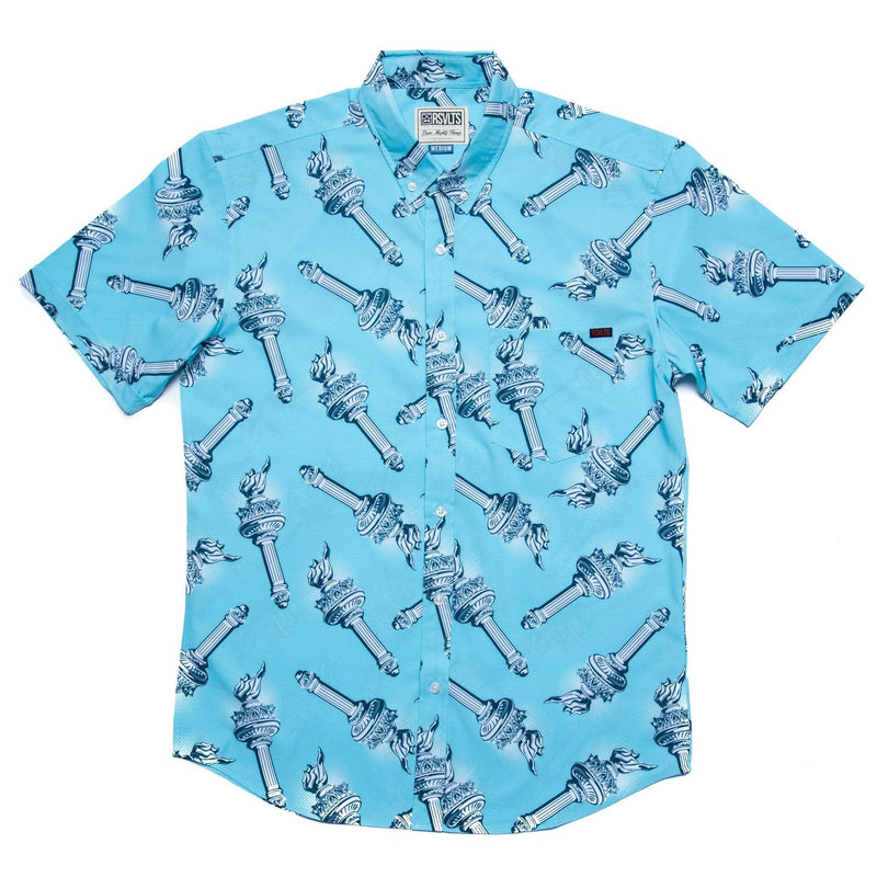 RSVLTS Lady Liberty's Annual Torch Toss KUNUFLEX Short Sleeve Shirt in Blue — detail 2