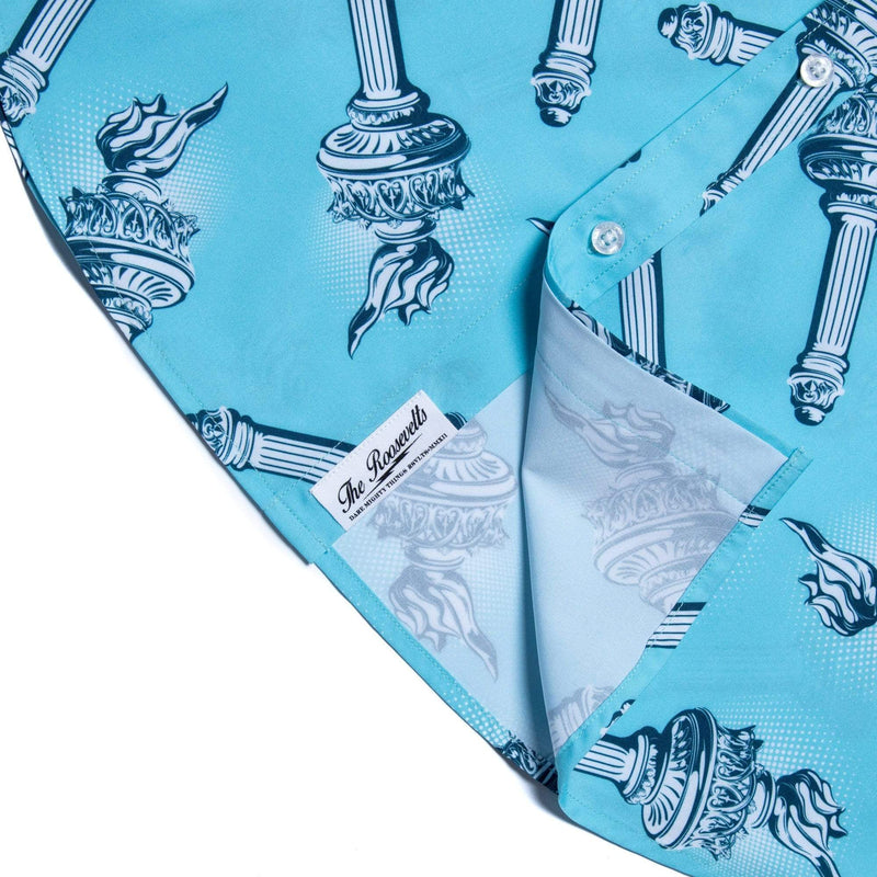 RSVLTS Lady Liberty's Annual Torch Toss KUNUFLEX Short Sleeve Shirt in Blue — detail 5
