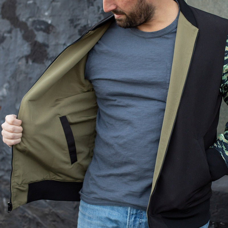 RSVLTS The Teddy Bomber Reversible Bomber Jacket in Black — detail 4