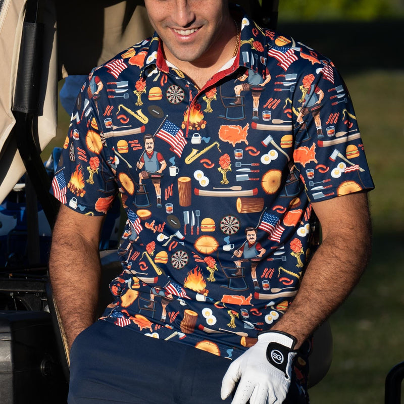 RSVLTS Ron Swanson's Polo of Greatness All-Day Polo in Blue — front view