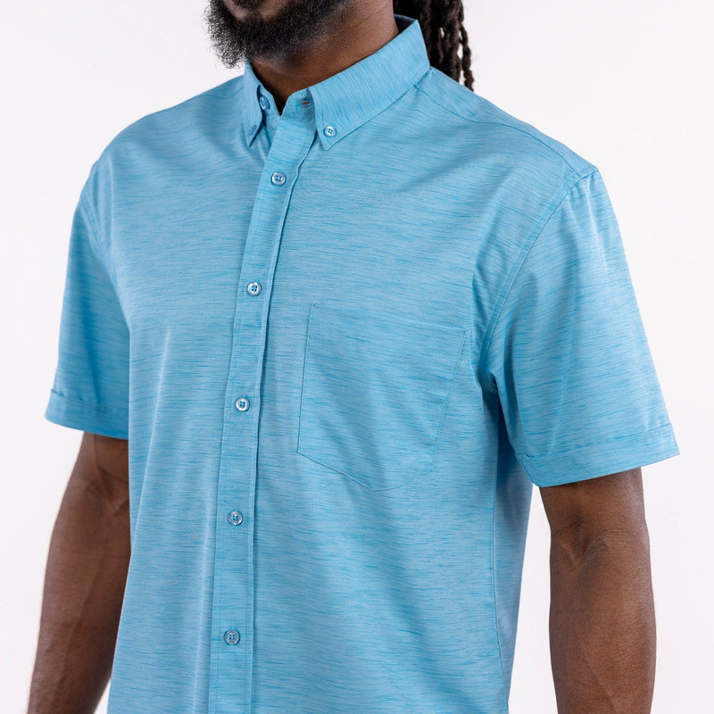 RSVLTS Sky High KUNUFLEX Short Sleeve Shirt in Blue — front view