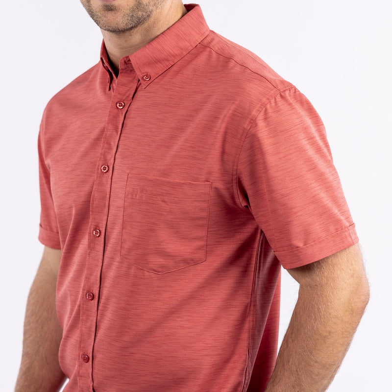 RSVLTS Spiced Coral KUNUFLEX Short Sleeve Shirt in Red — front view